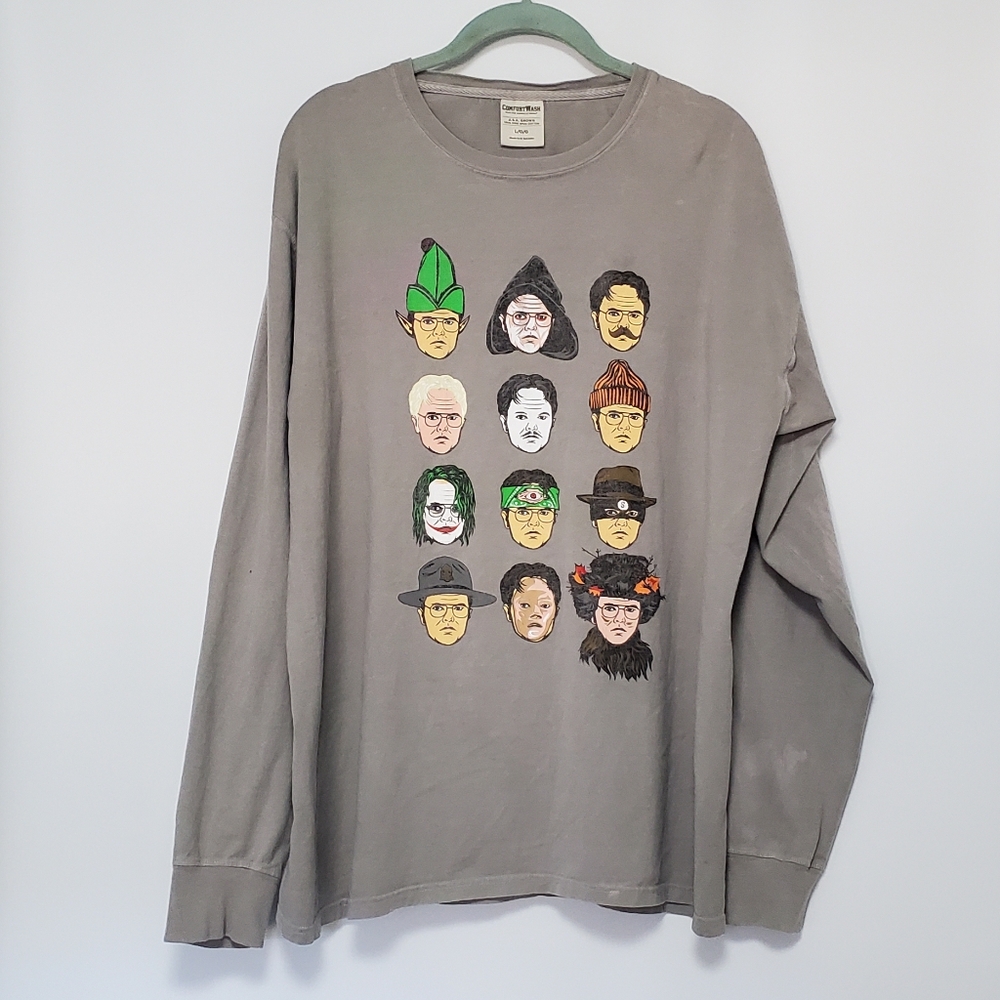 The Office Dwight Schrute character faces long sleeve t-shirt Large gray